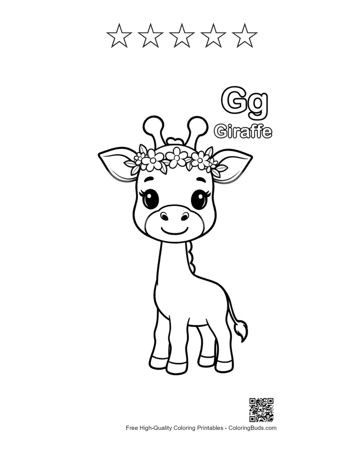 Cute giraffe with 5 stars printable