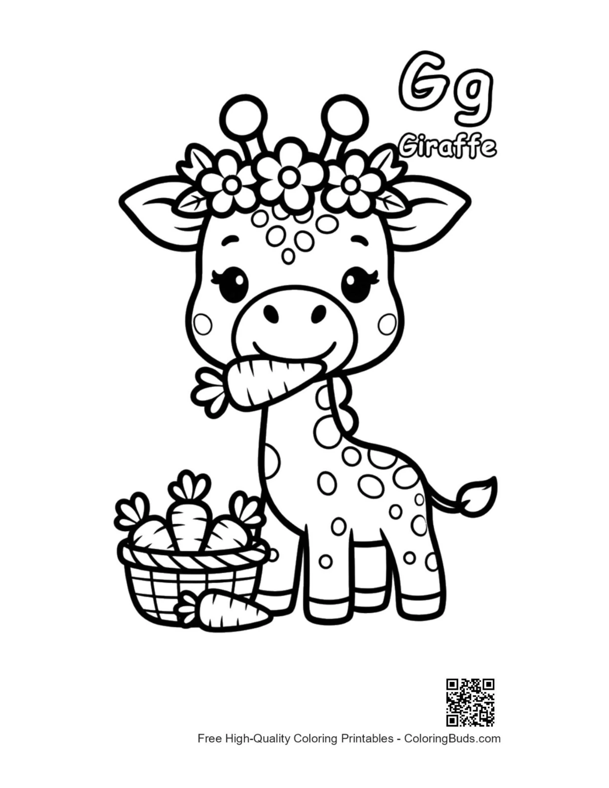 Cute giraffe flower crown eating carrots printable