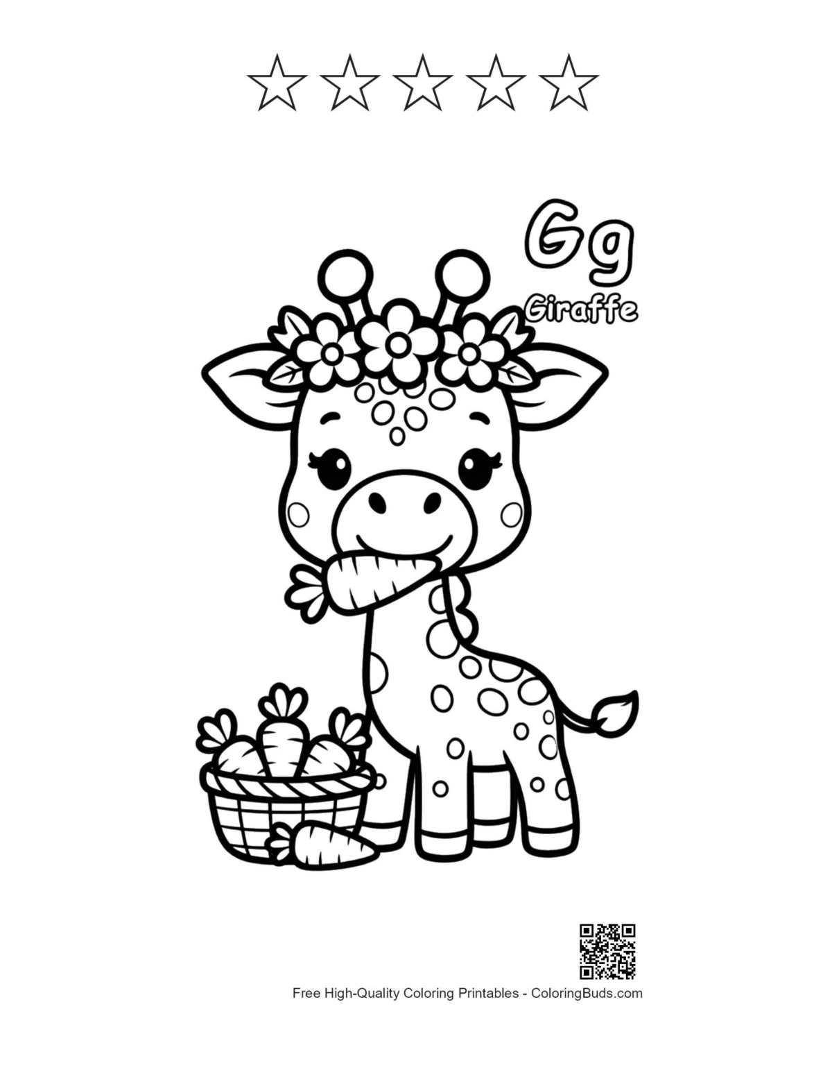 Giraffe flower crown printable with star outlines