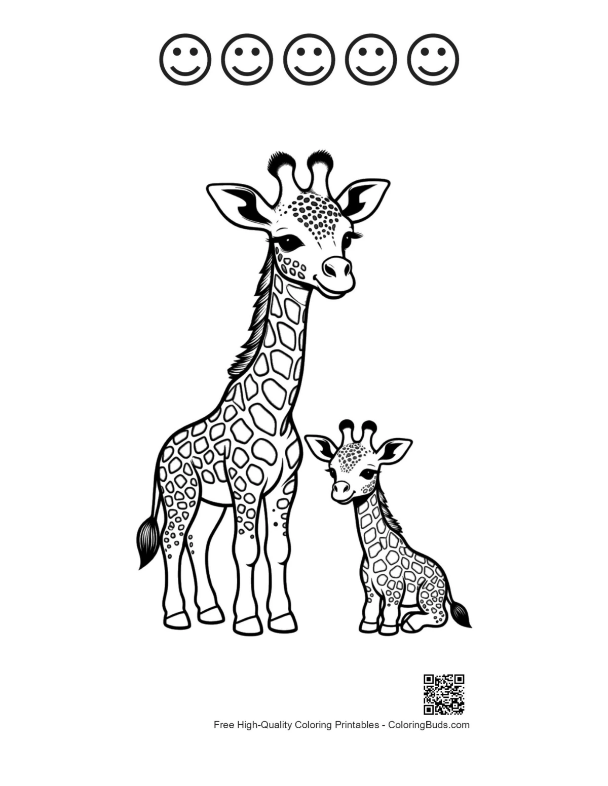 Giraffe outline with 5 happy faces