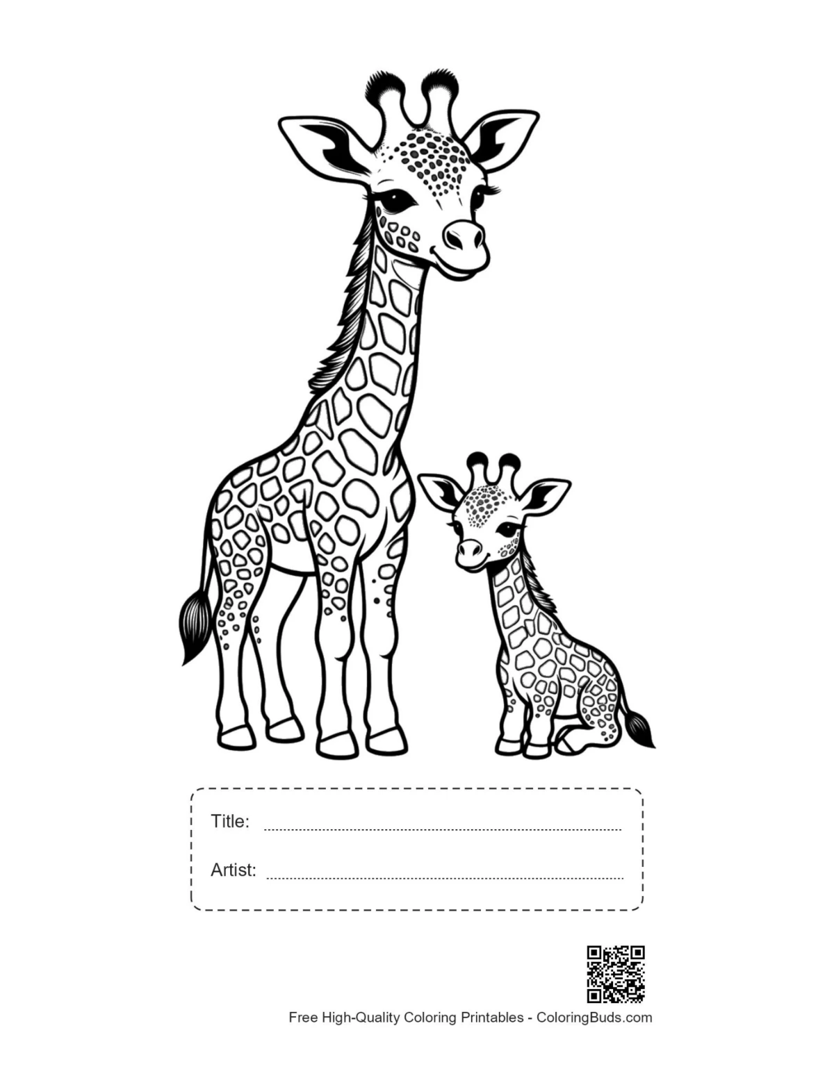 Giraffe outline printable with title box