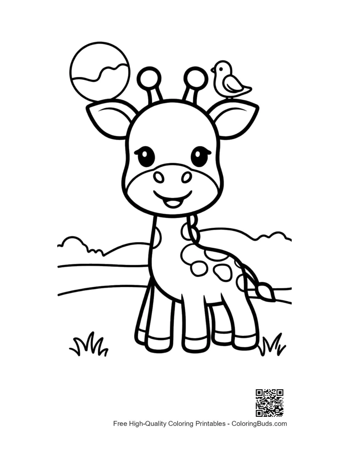 Cute giraffe printable coloring page for kids download