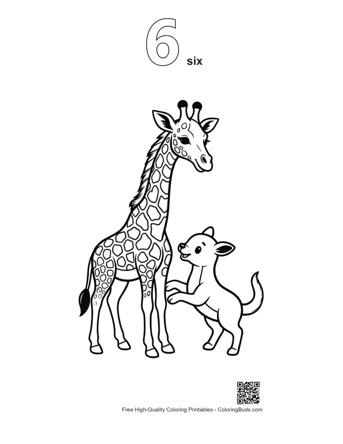 Giraffe puppy outline number 6 printable