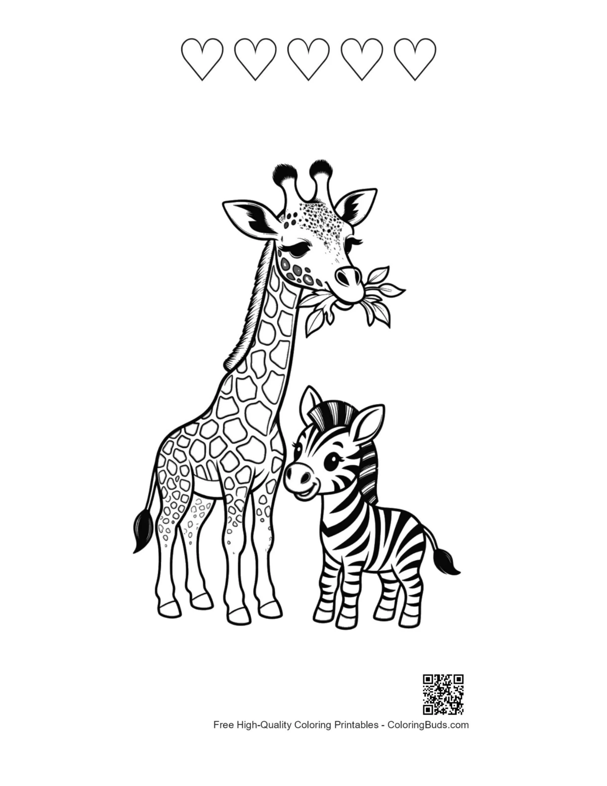 Giraffe zebra printable with heart outlines