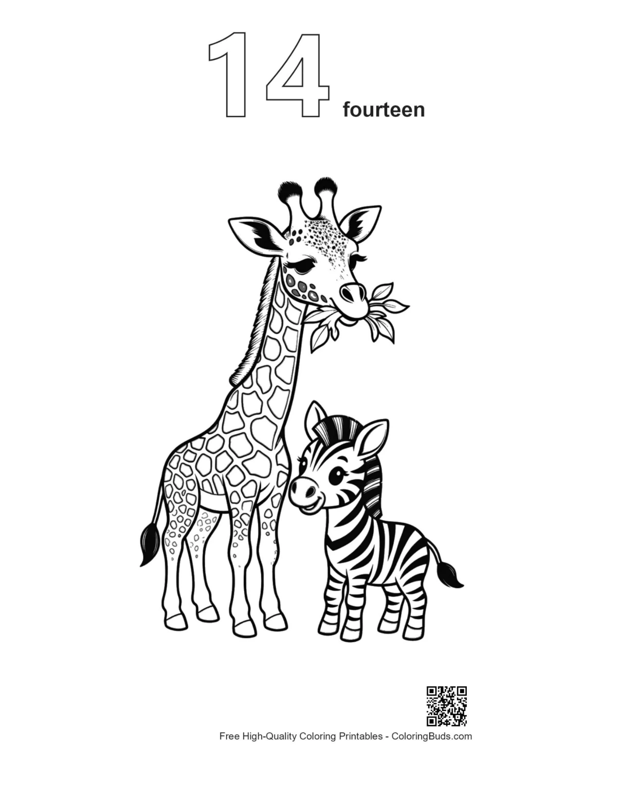 Numbered giraffe and zebra eating leaves outline