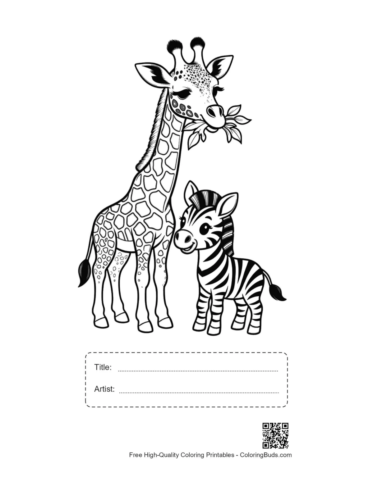Giraffe eating leaves printable with title box