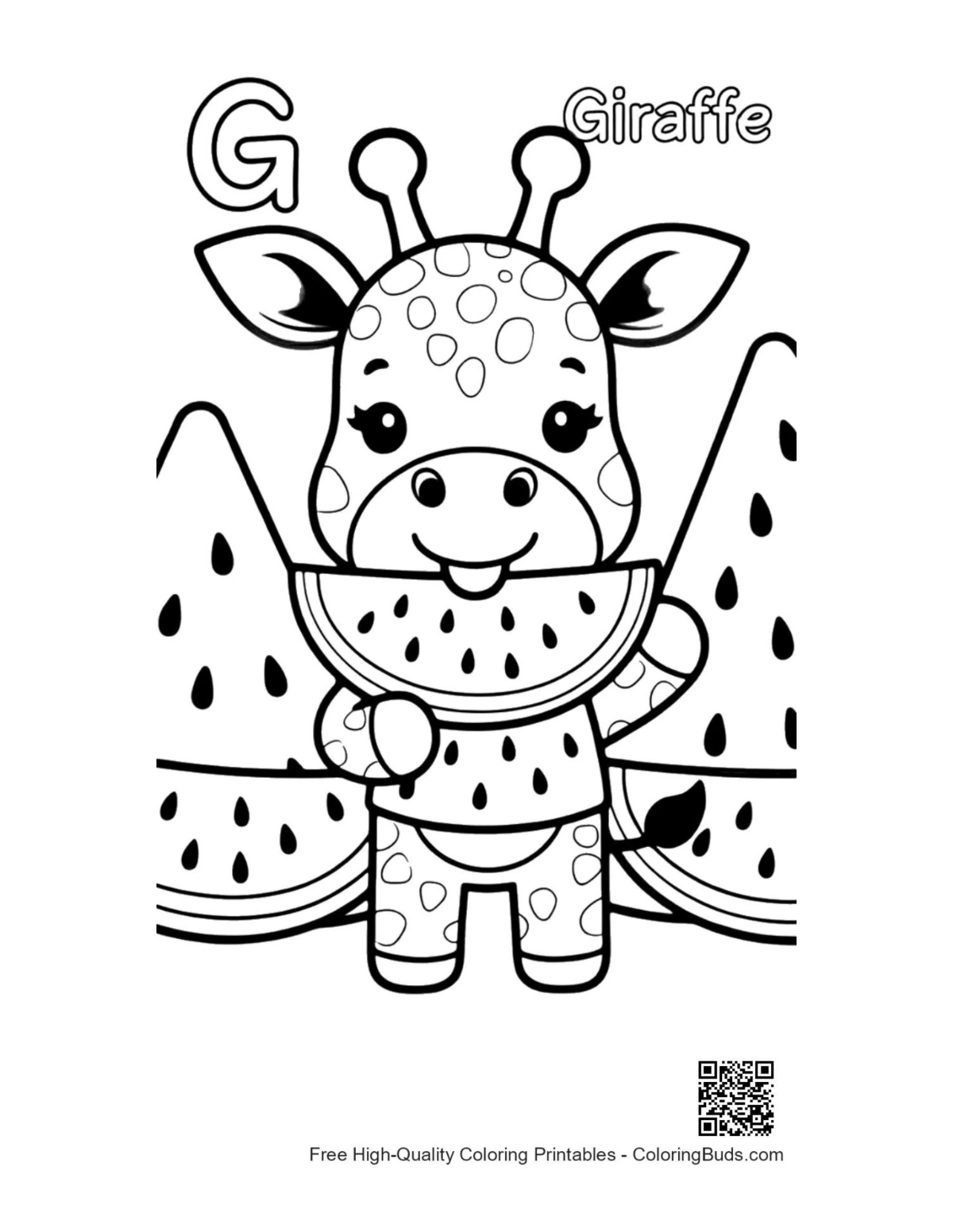 Giraffe eating leaves printable coloring sheet