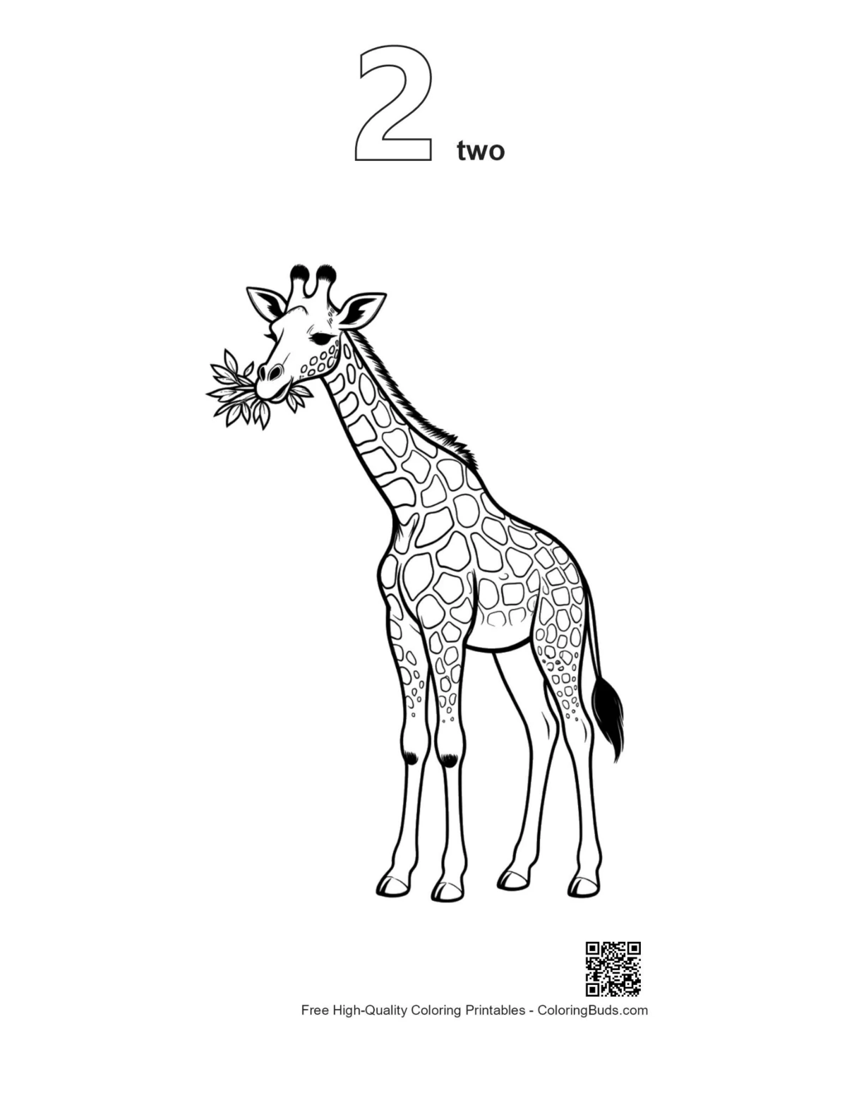 Outline giraffe munching leaves printable #2