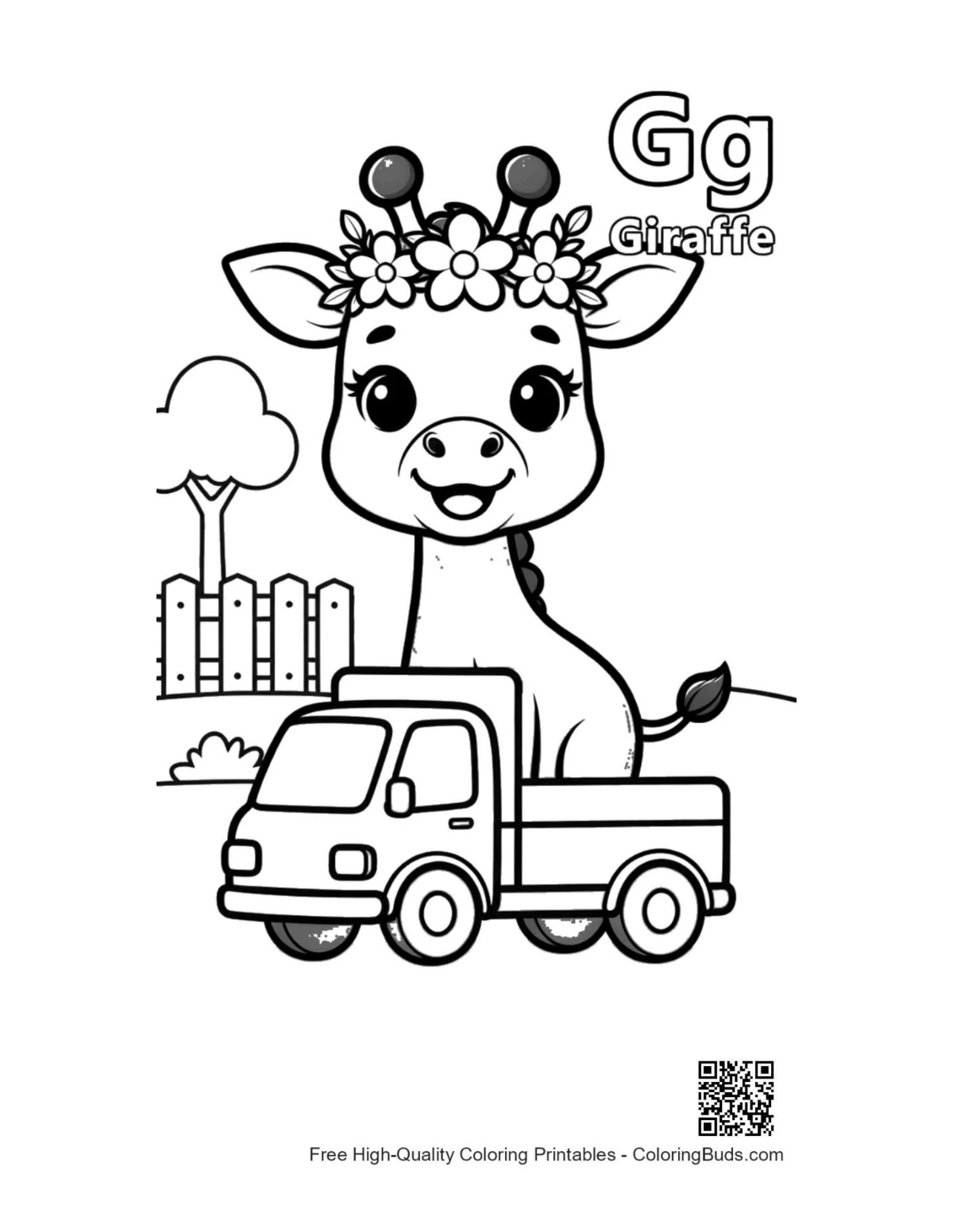 Cute giraffe driving toy vehicle coloring page