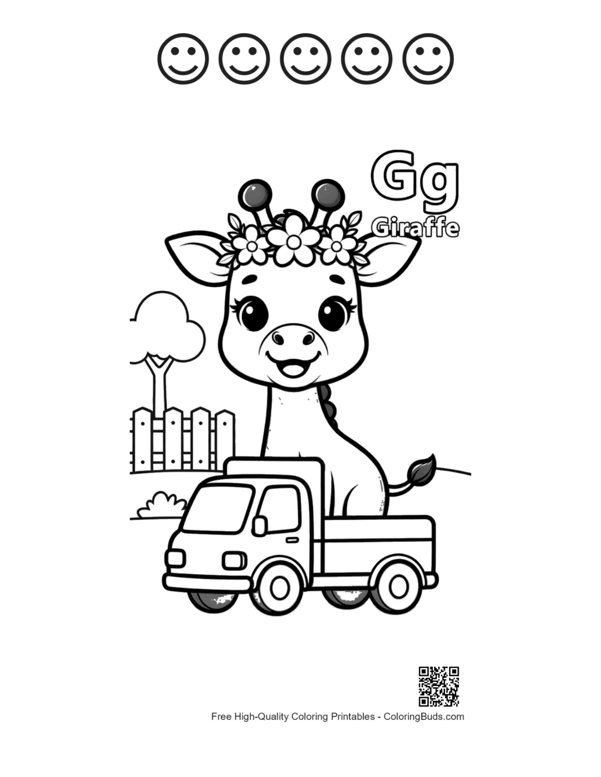 Giraffe toy vehicle with happy faces printable