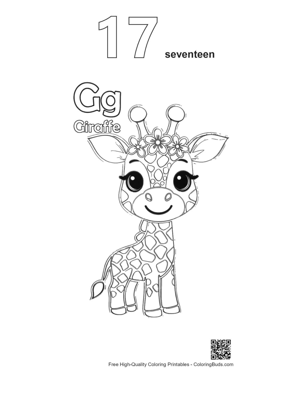 Giraffe calf balloons field outline number 17 printable