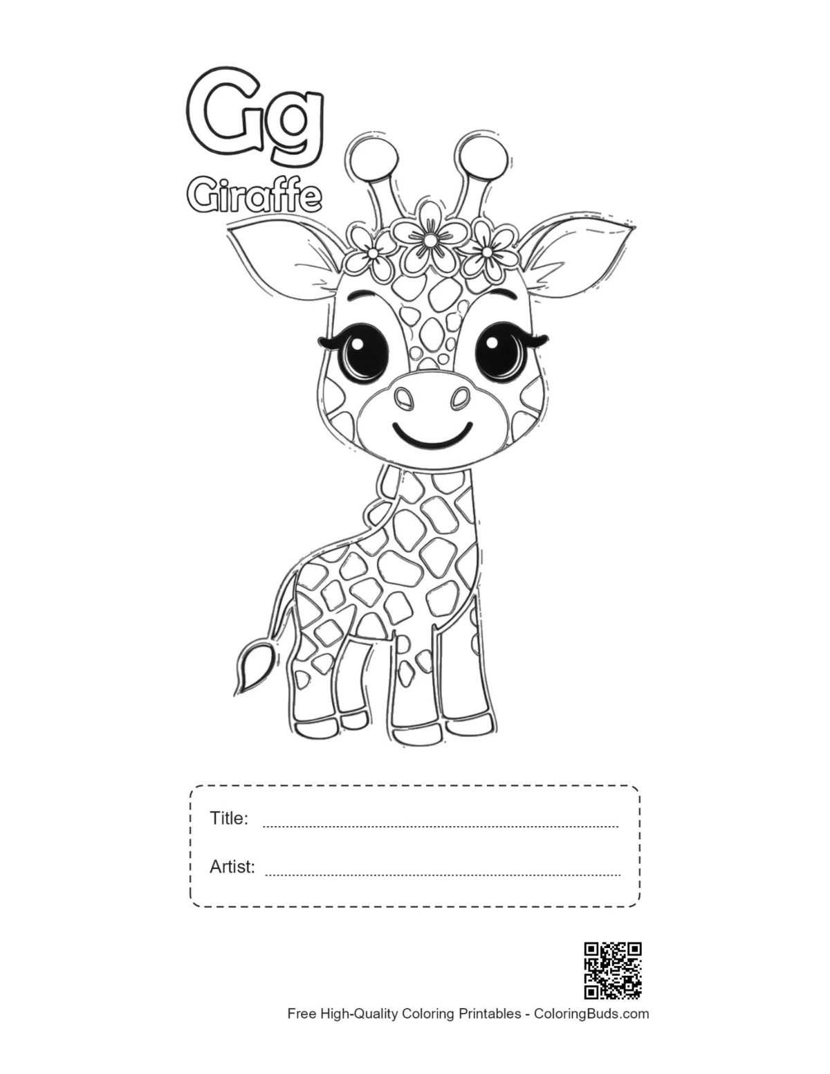 Printable giraffe calf balloons field with title artist box