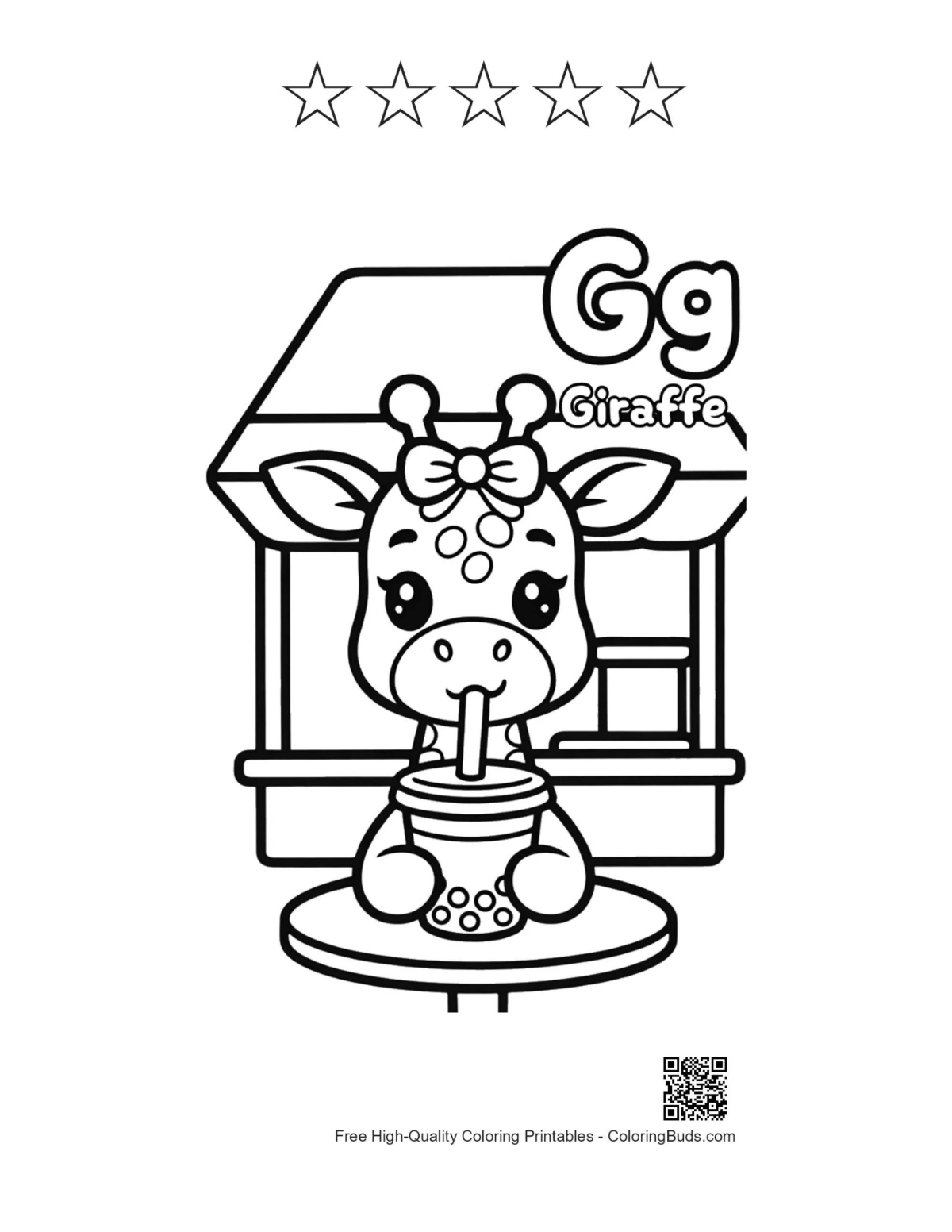 Small giraffe boba stand printable with 5 stars outline