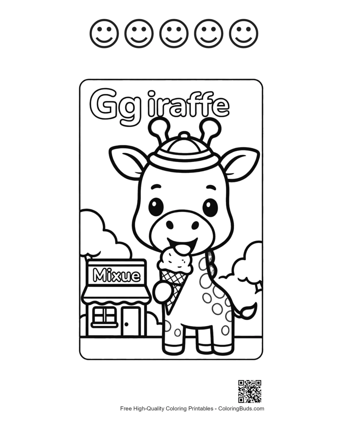 Giraffe ice cream printable with happy faces
