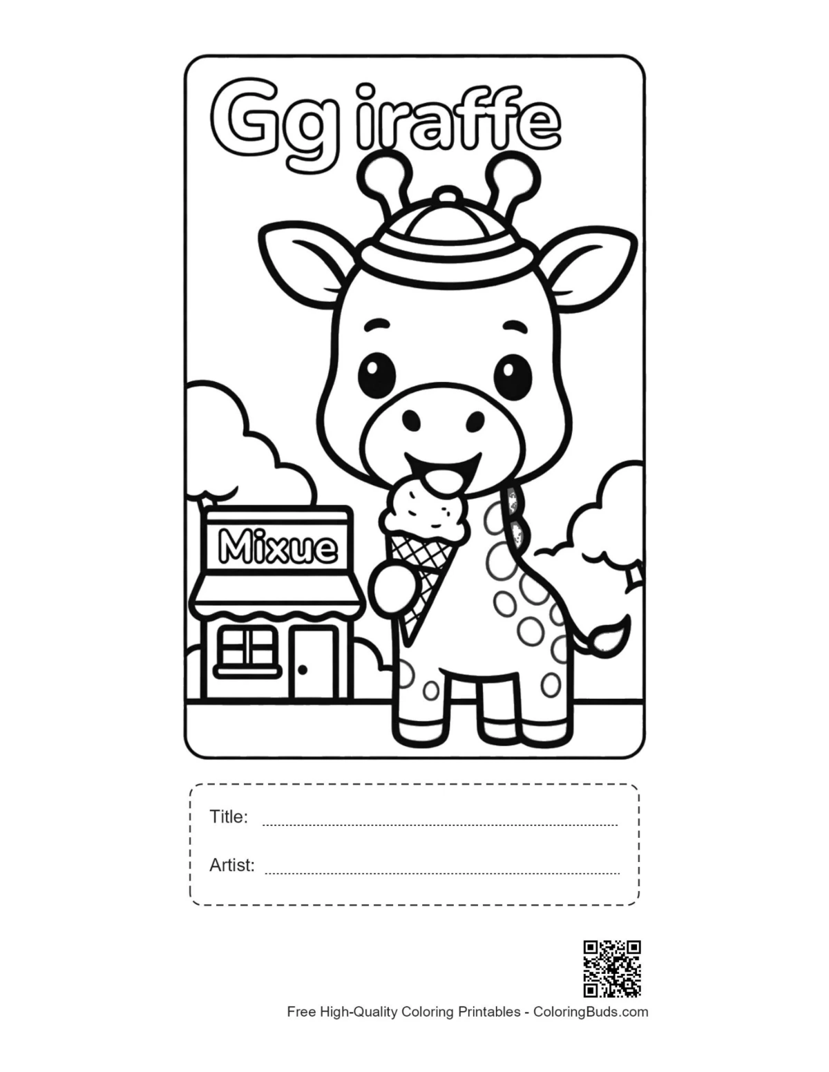 Sweet giraffe ice cream stand printable with title box