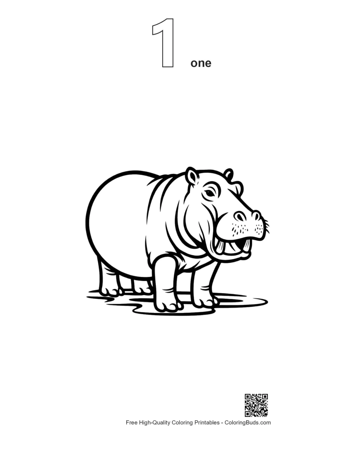 Hippo in water outline coloring page number 1