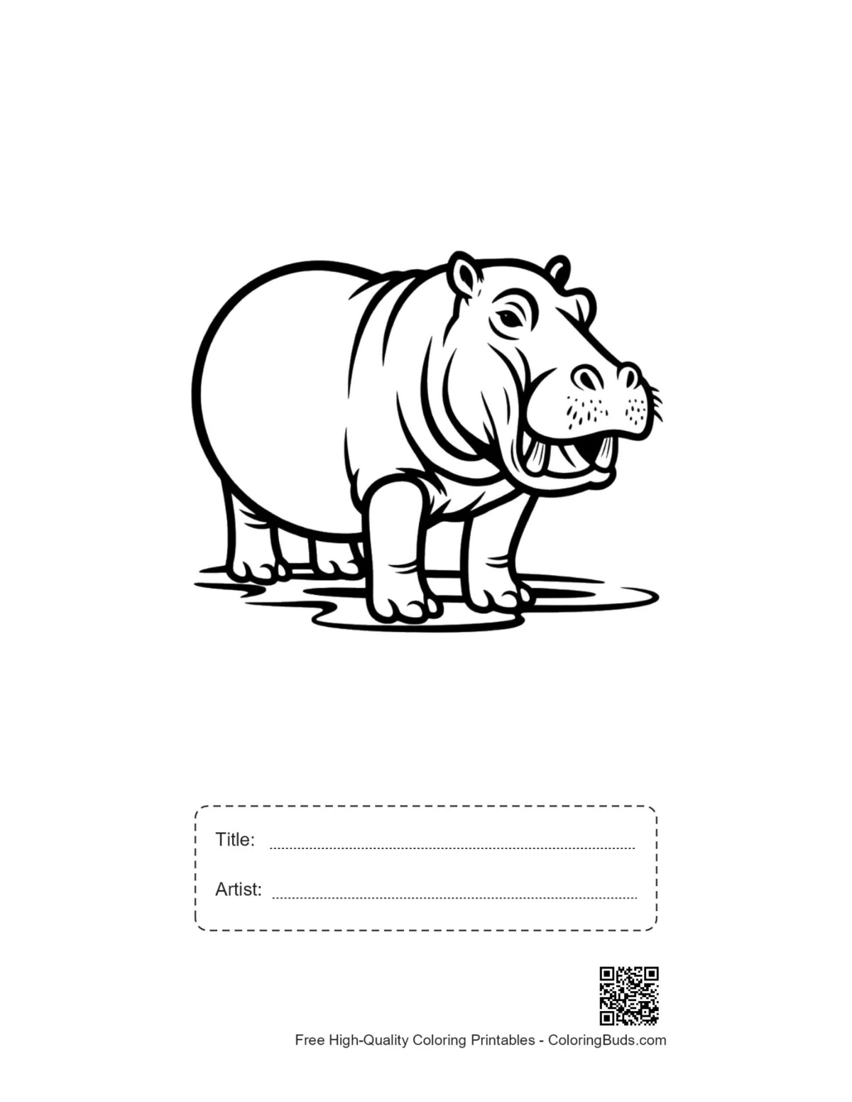 Printable cheerful hippo sheet with title box