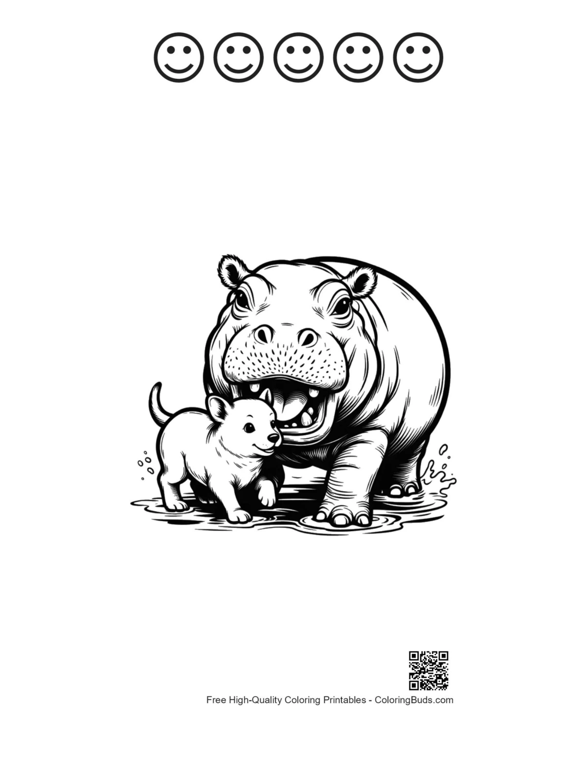 Cute hippo puppy printable 5 happy faces