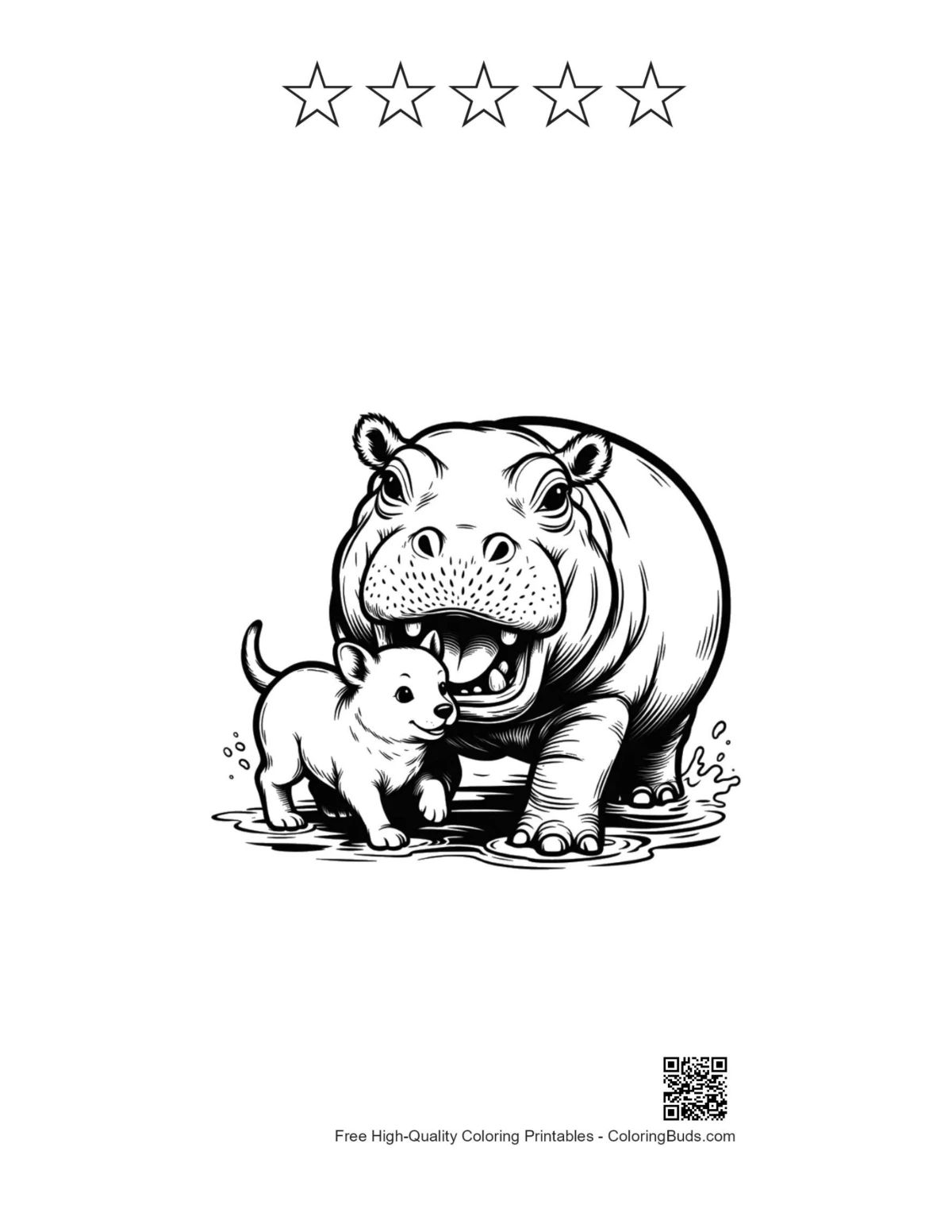 Hippo puppy printable with 5 star outlines