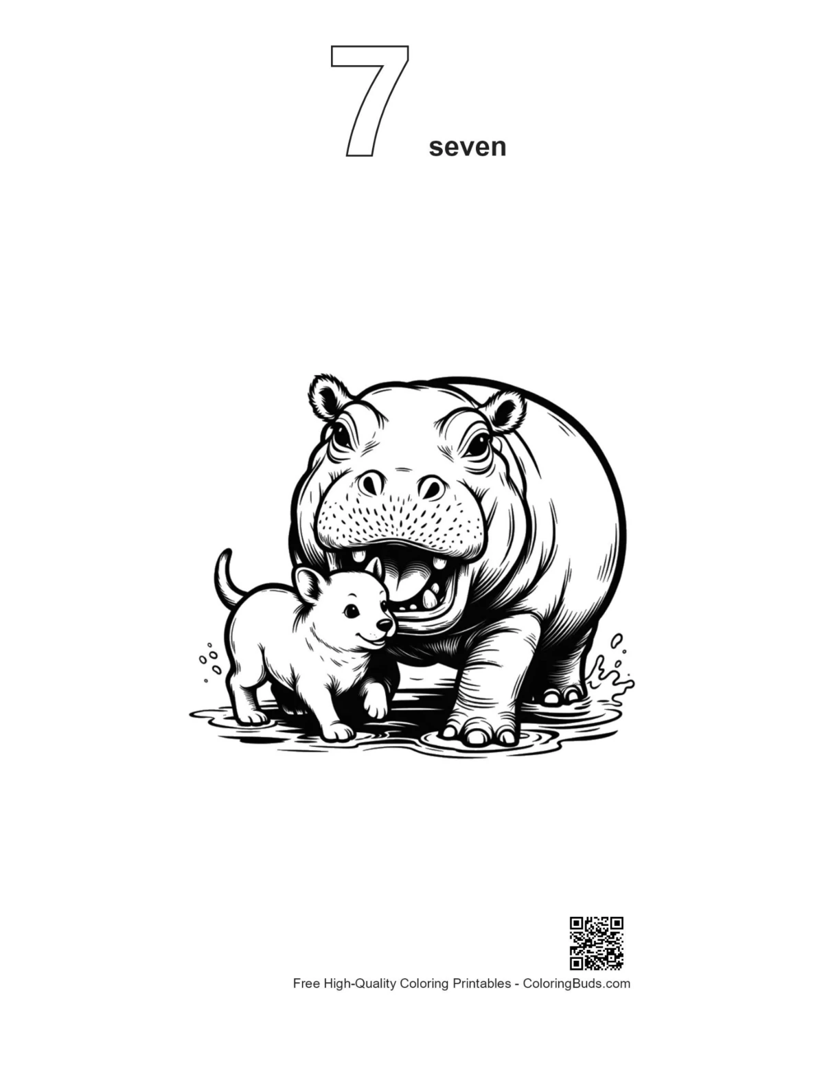 Hippo puppy water outline number 7 printable
