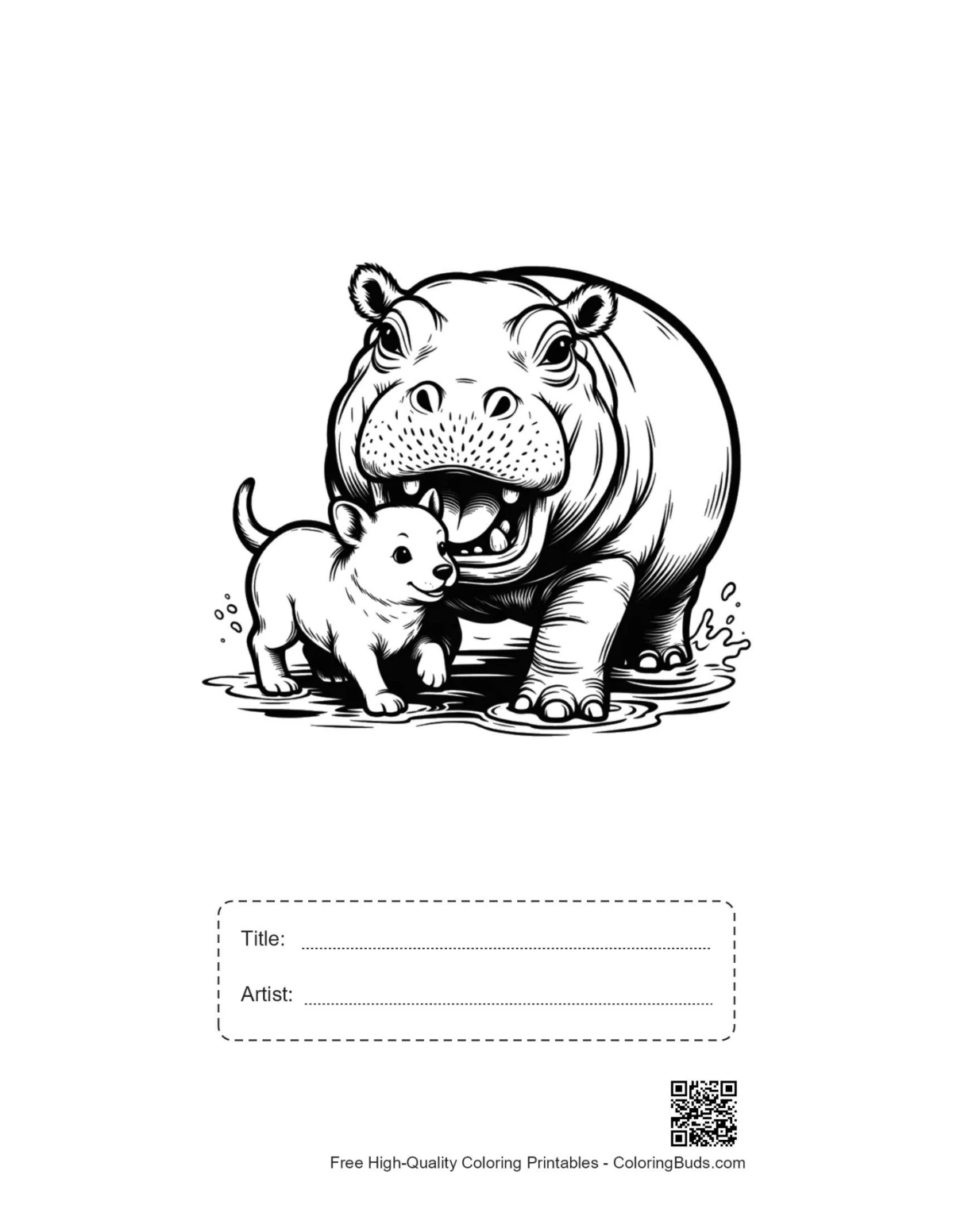 Printable hippo puppy hug with title box
