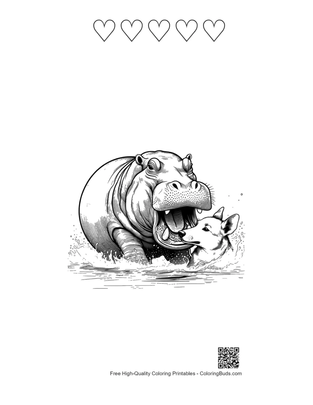 Hippo husky splash printable 5 heart outlines