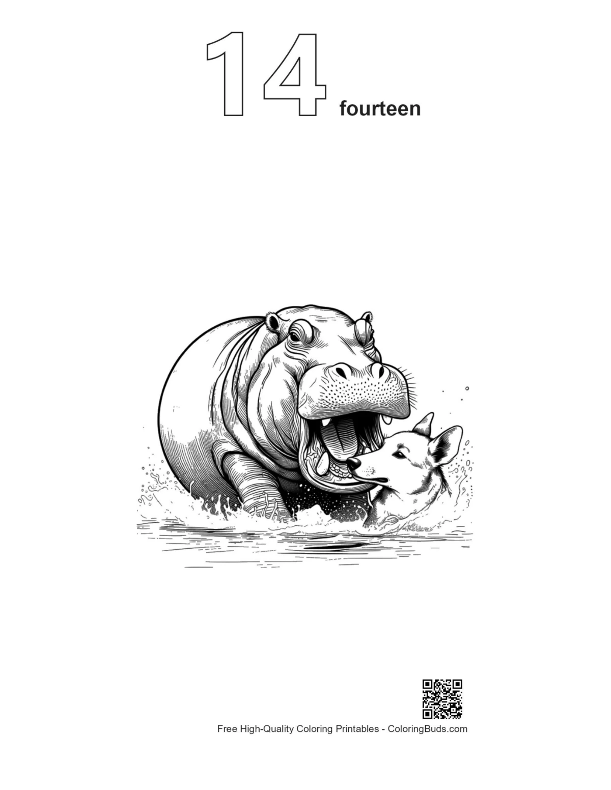 Hippo wrestling printable outline #14 river splash