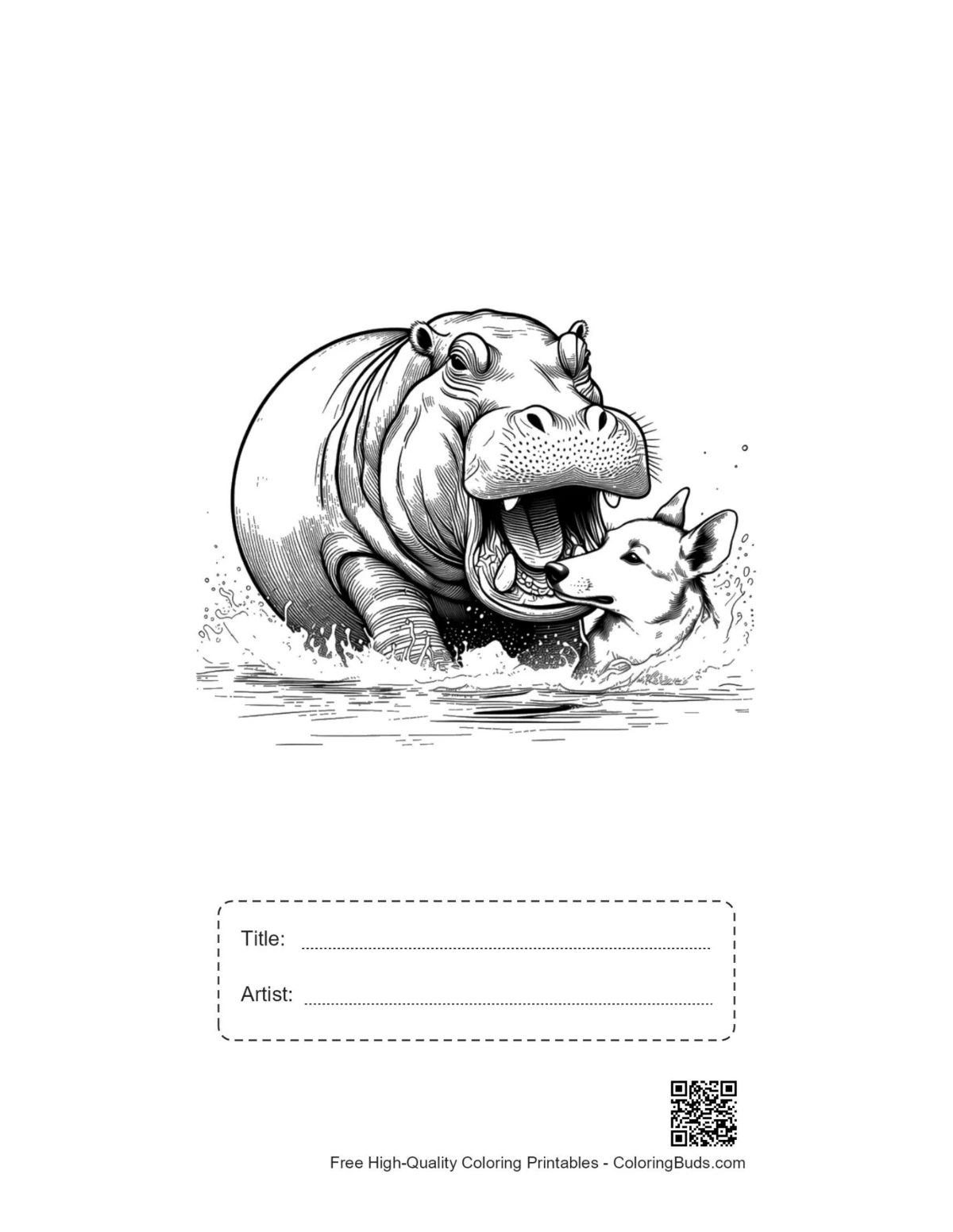 Printable hippo husky wrestling sheet with title box
