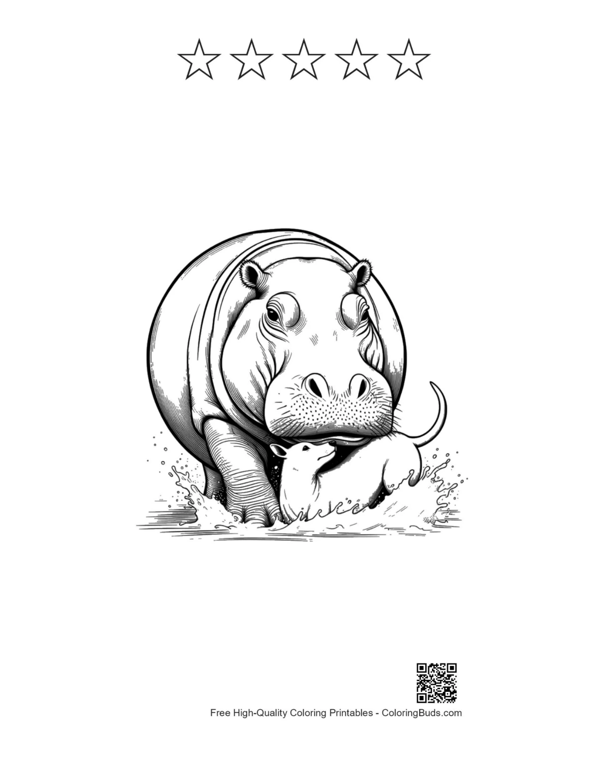 Hippo calf water printable with 5 star outlines