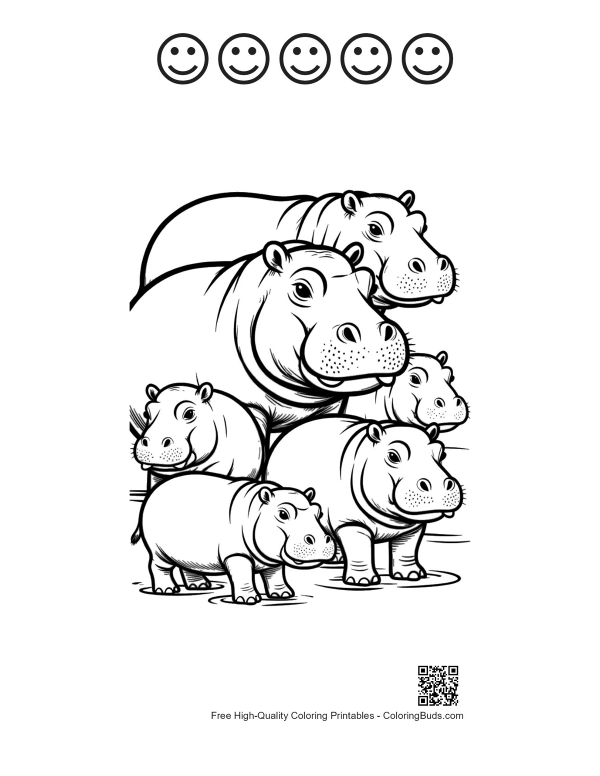 Hippo family sheet with happy faces