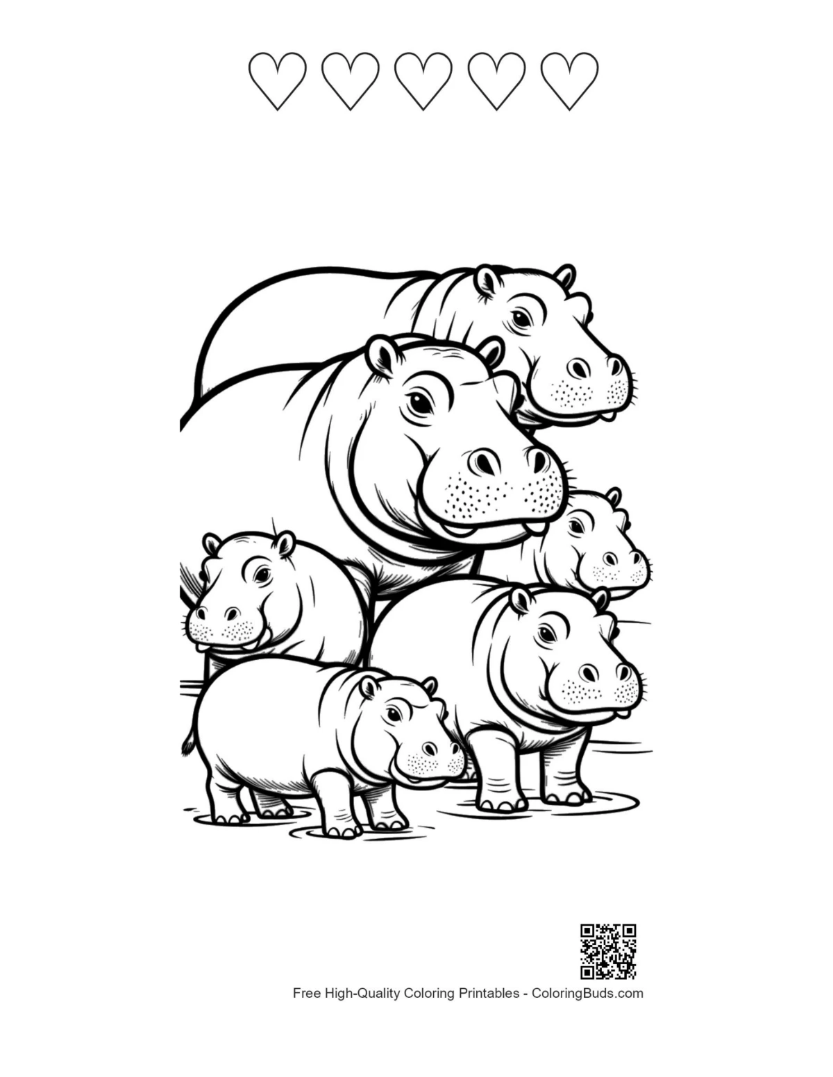 Hippo family printable heart outlines