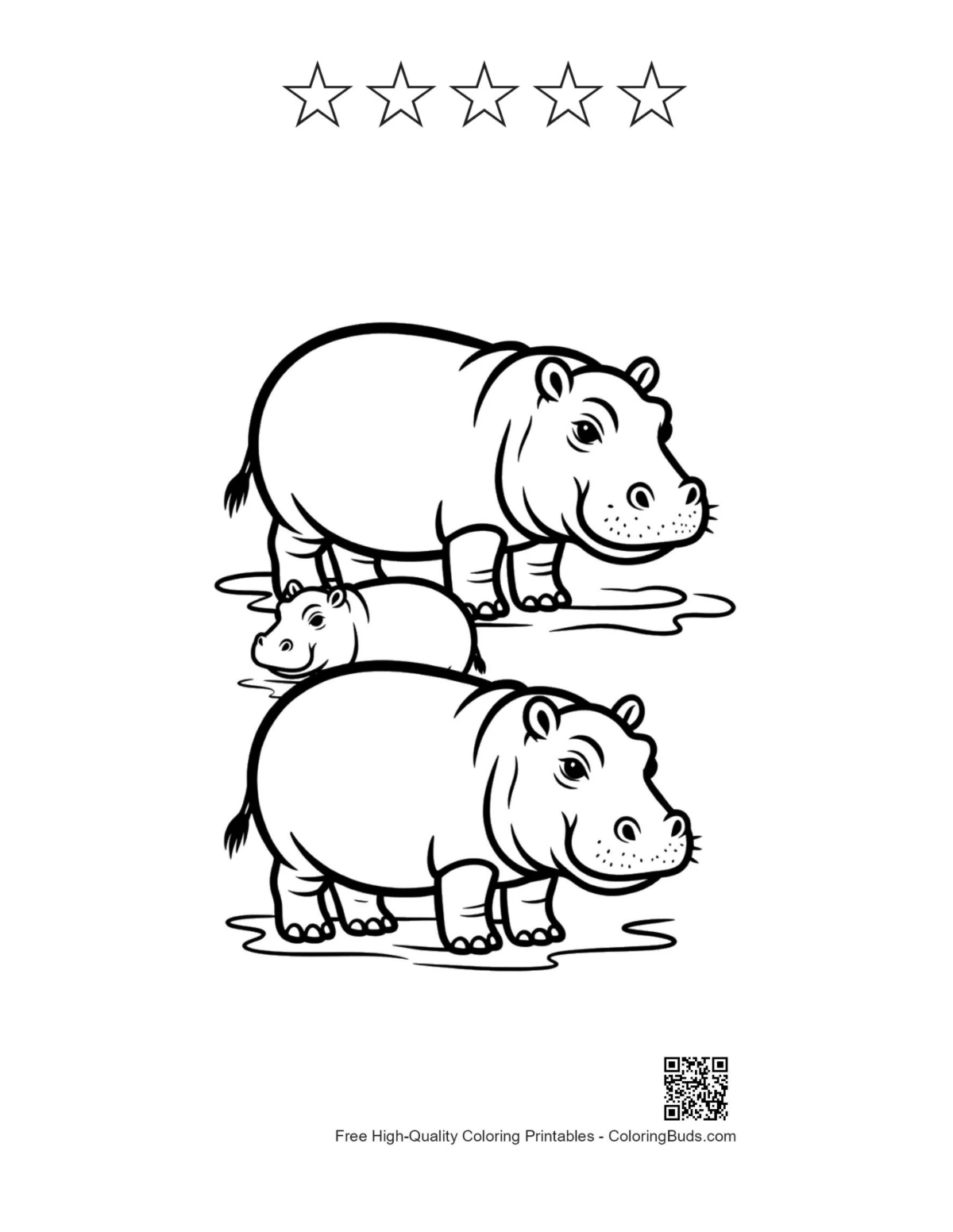 Hippo coloring page with star outlines