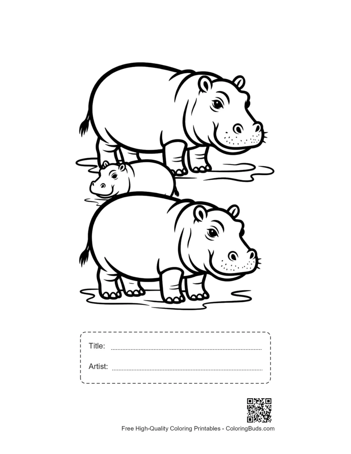 Printable hippo family sheet with title box