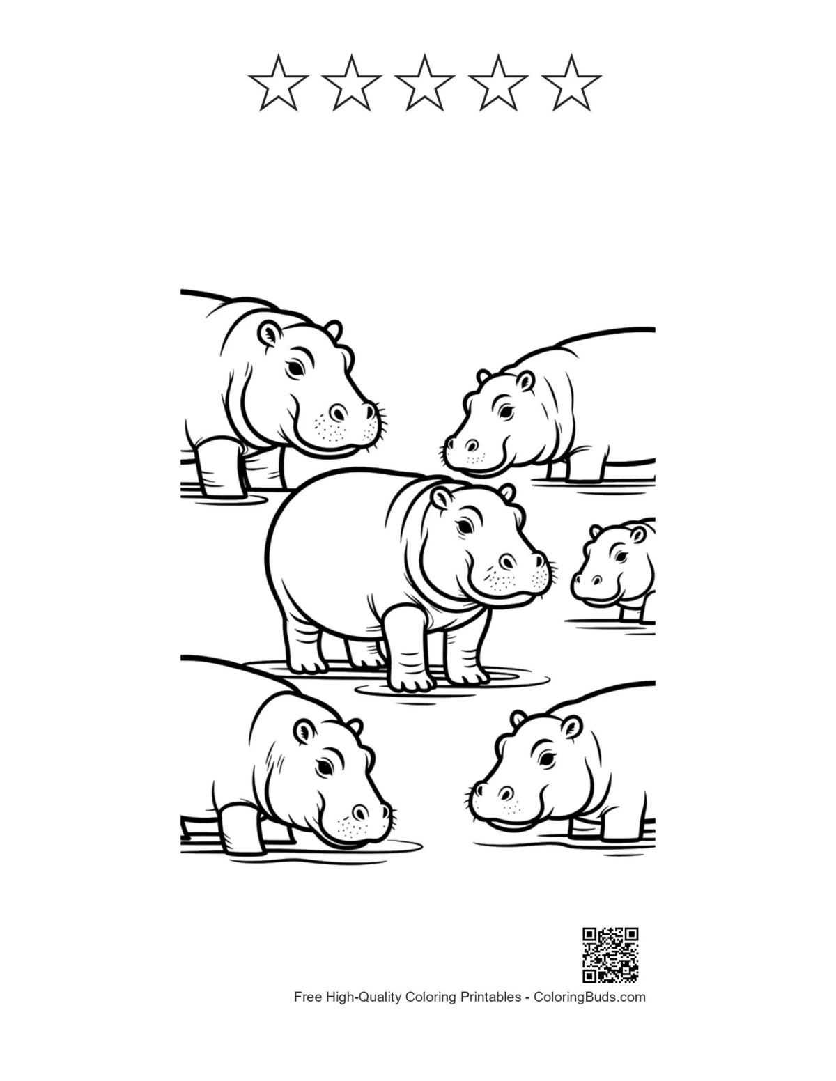 Hippo printable with star outlines design