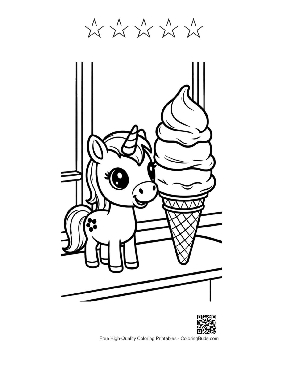 Baby pony coloring with 5 star outlines printable