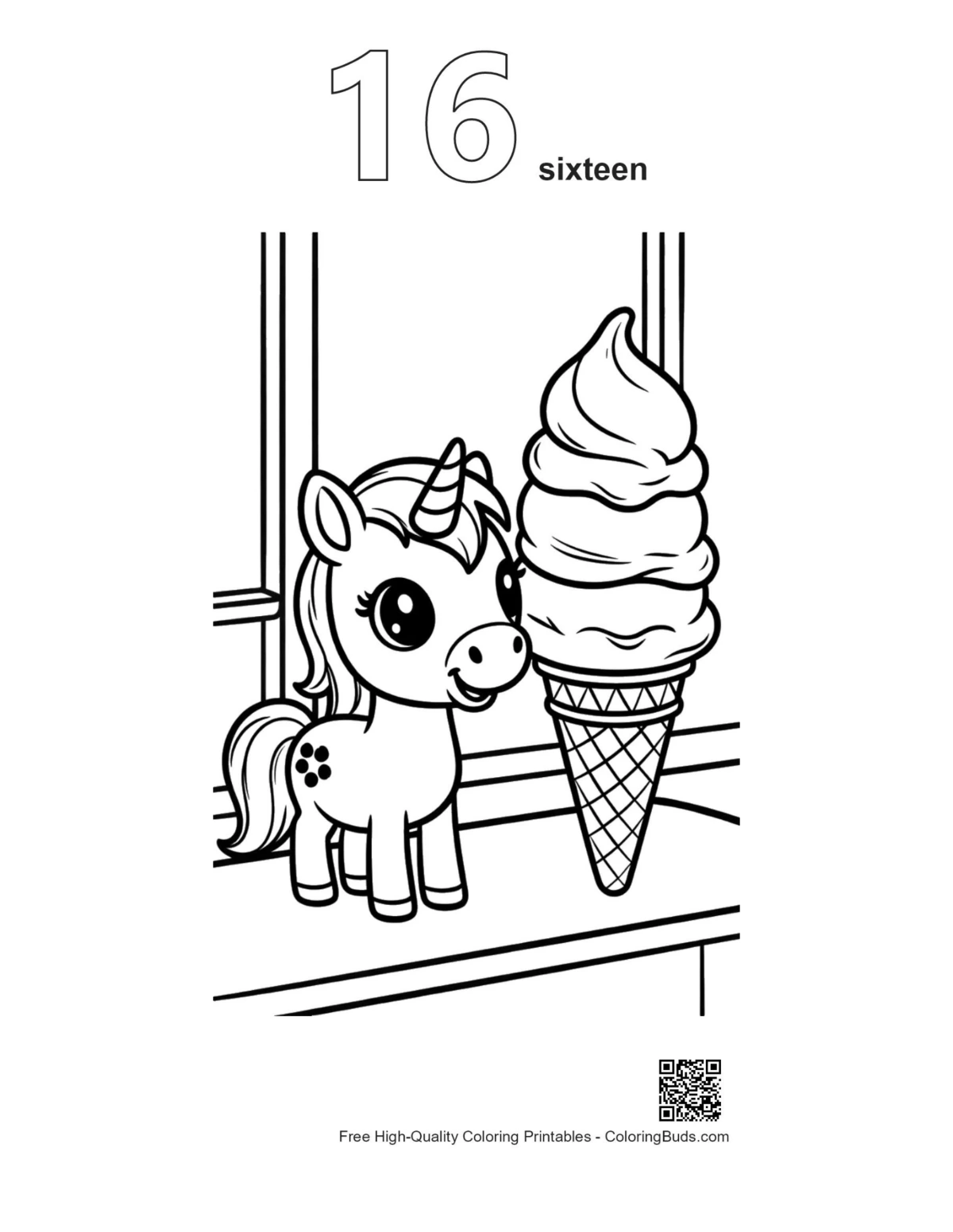 Baby pony ice cream outline number 16 printable