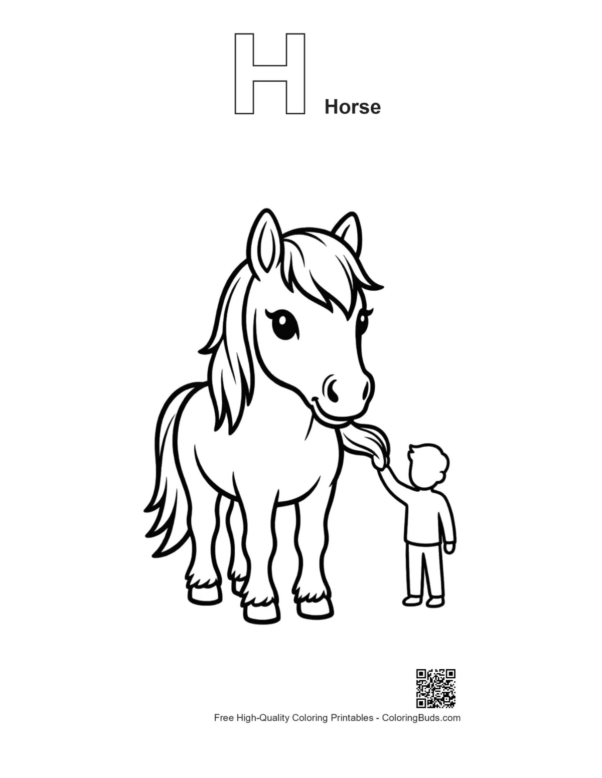 Pony outline coloring with H horse