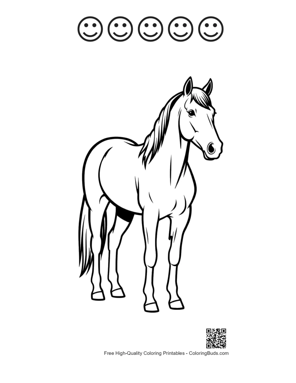 Pony and happy faces outline printable