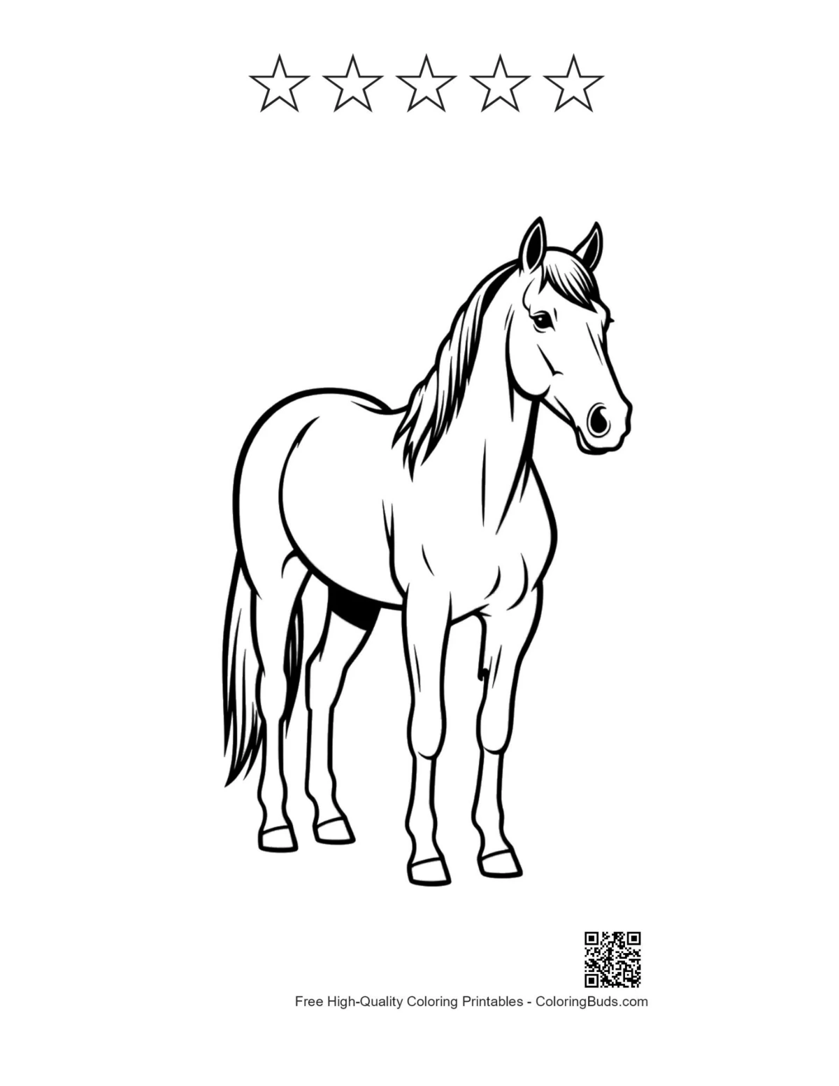 Pony outline with five stars printable