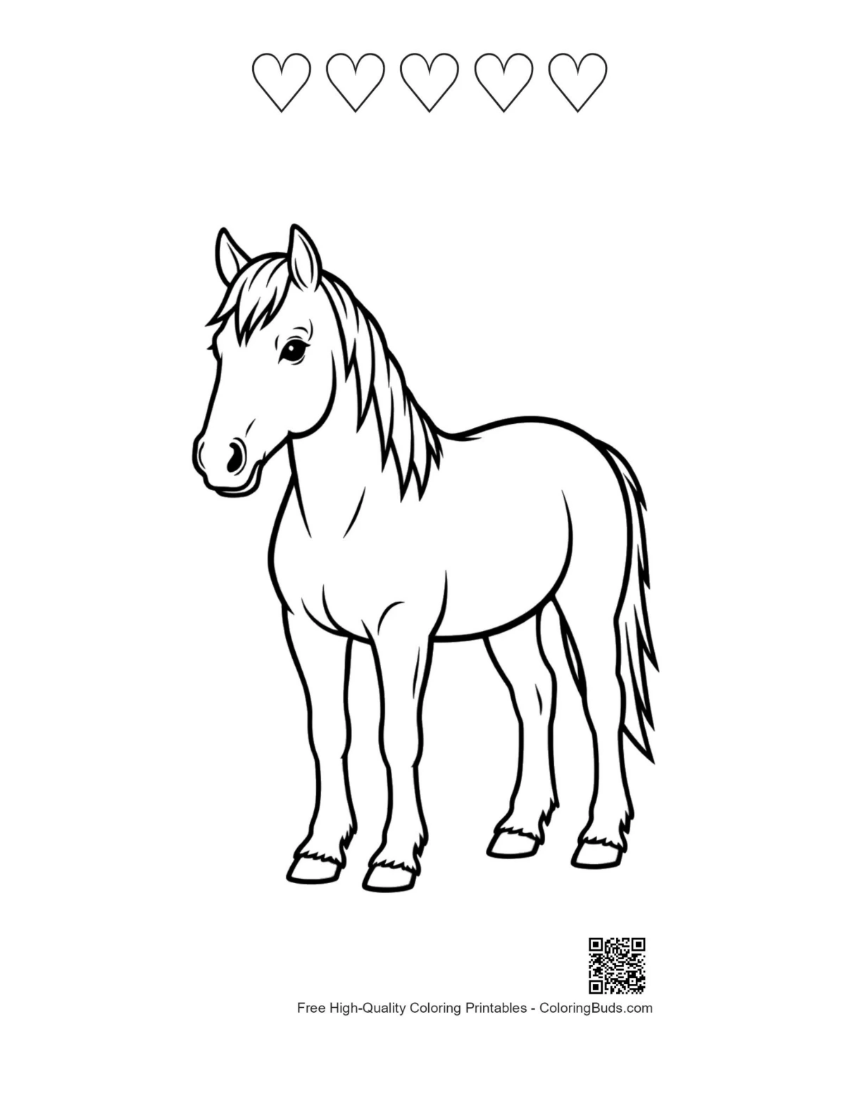 Proud pony with heart outlines