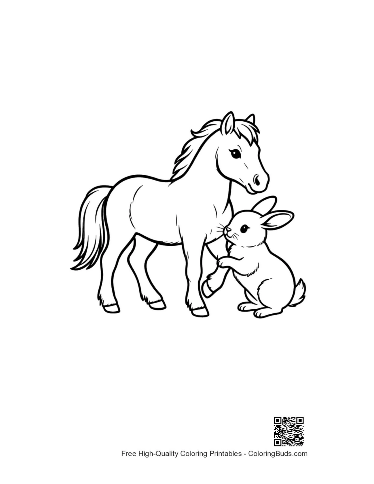 Cute pony and bunny friends outline for coloring