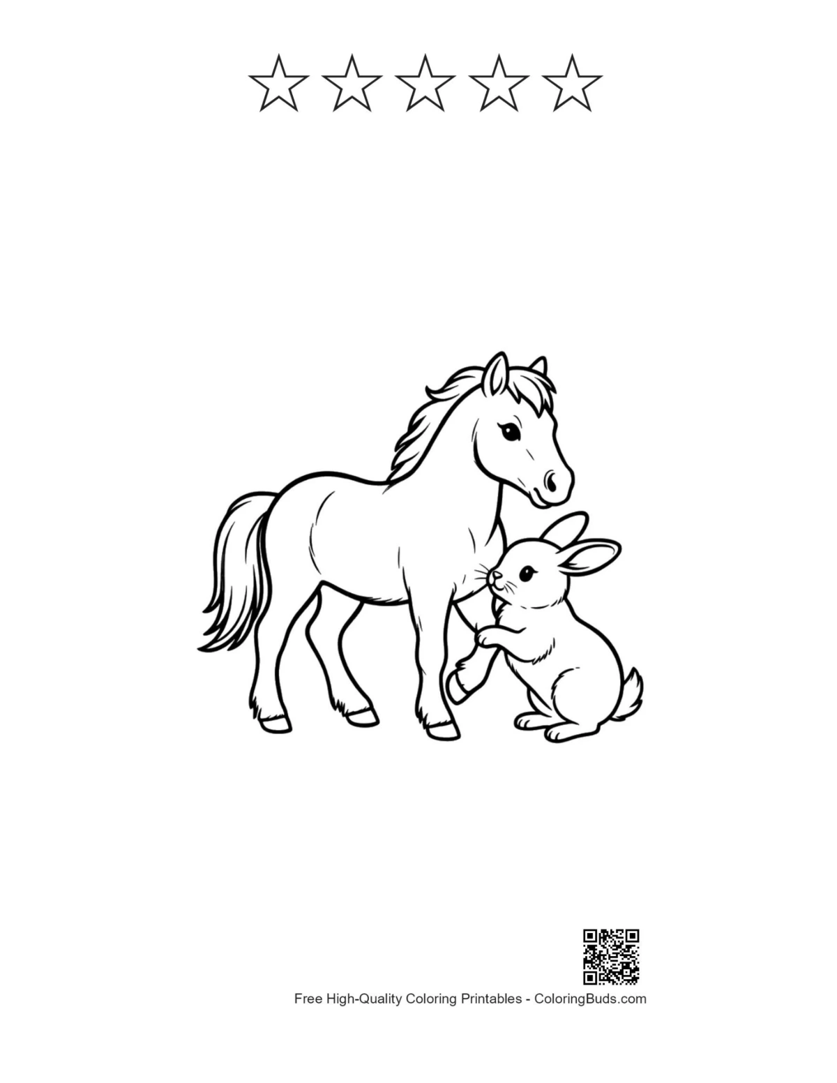 Pony and bunny outline with 5 stars printable