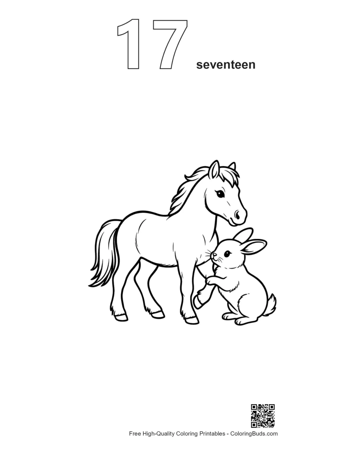 Pony bunny friends outline printable number 17