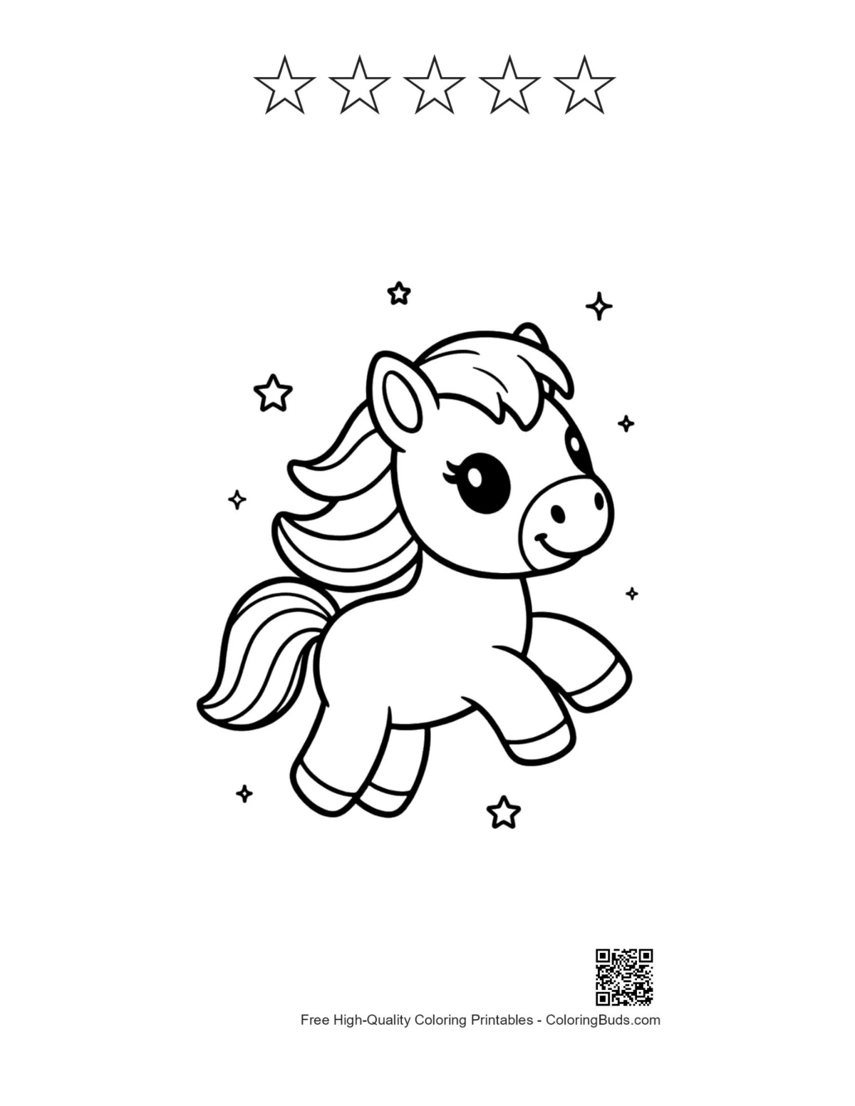 Flying pony with 5-star outline printable