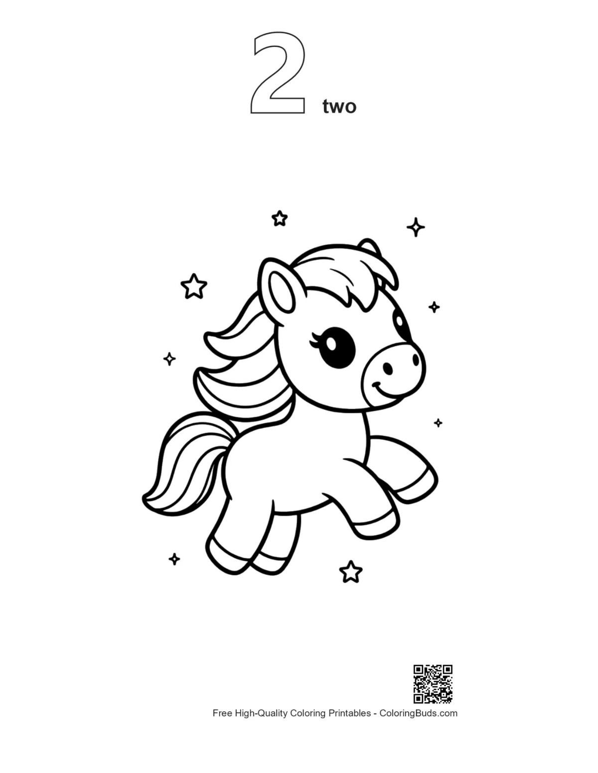 Outline version 2 of flying pony coloring sheet