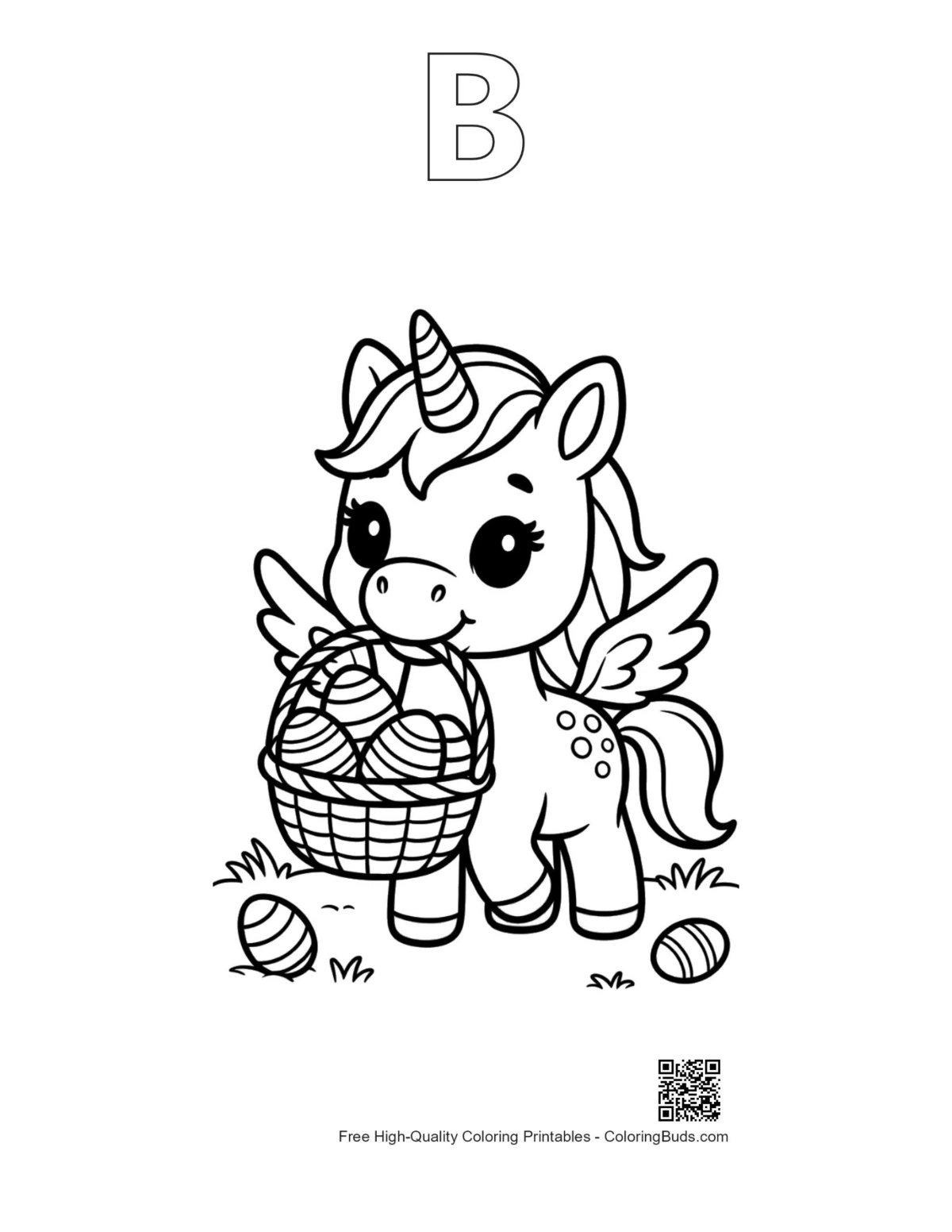 Cute pony printable outline with alphabet B