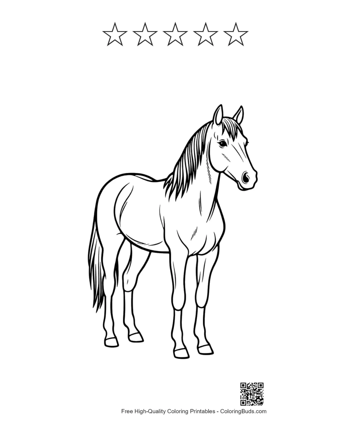 Pony with 5 star outline printable