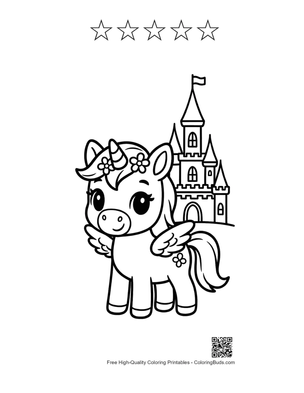 Pony printable with 5 star outlines
