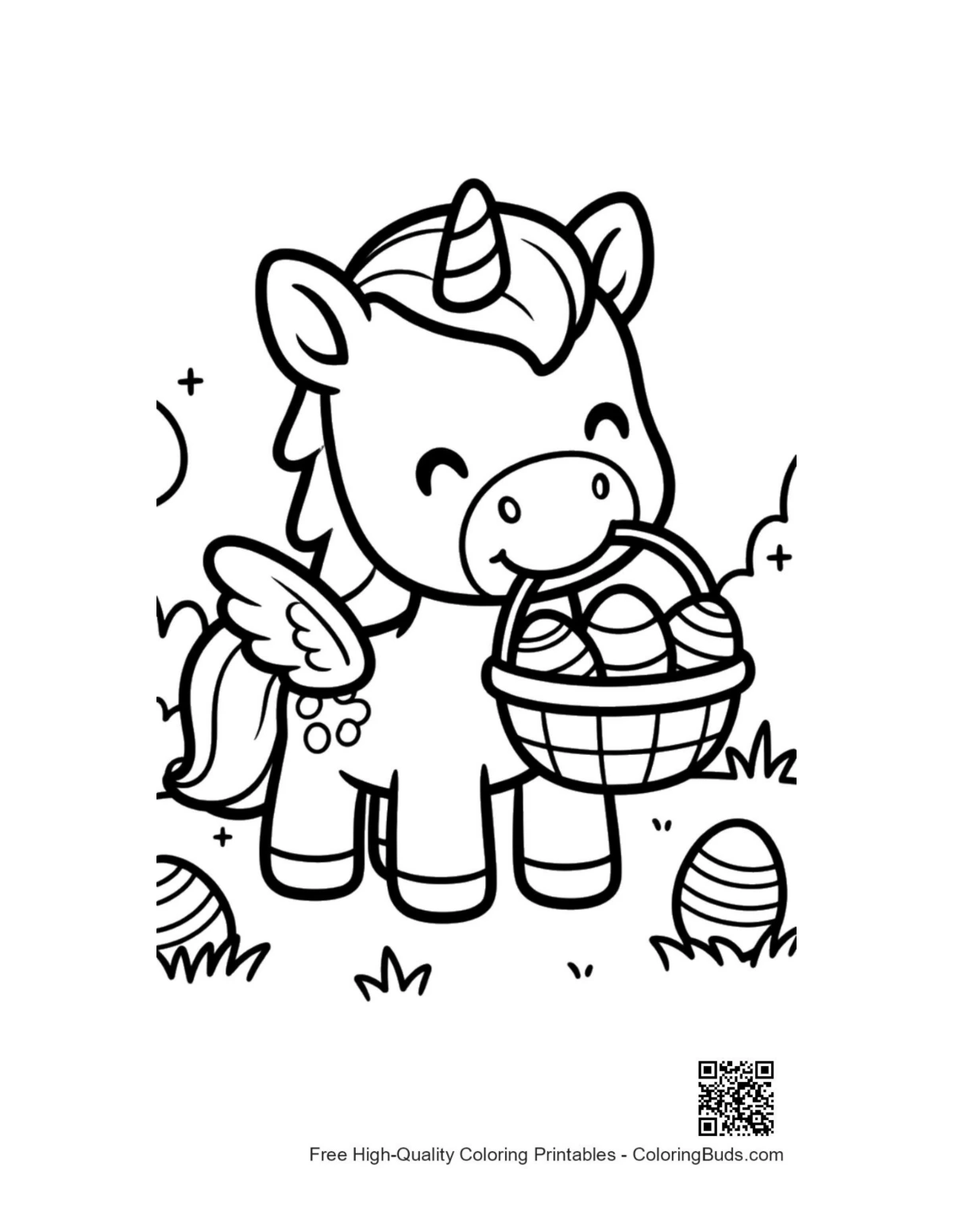 Happy pony basket decorated eggs printable coloring page
