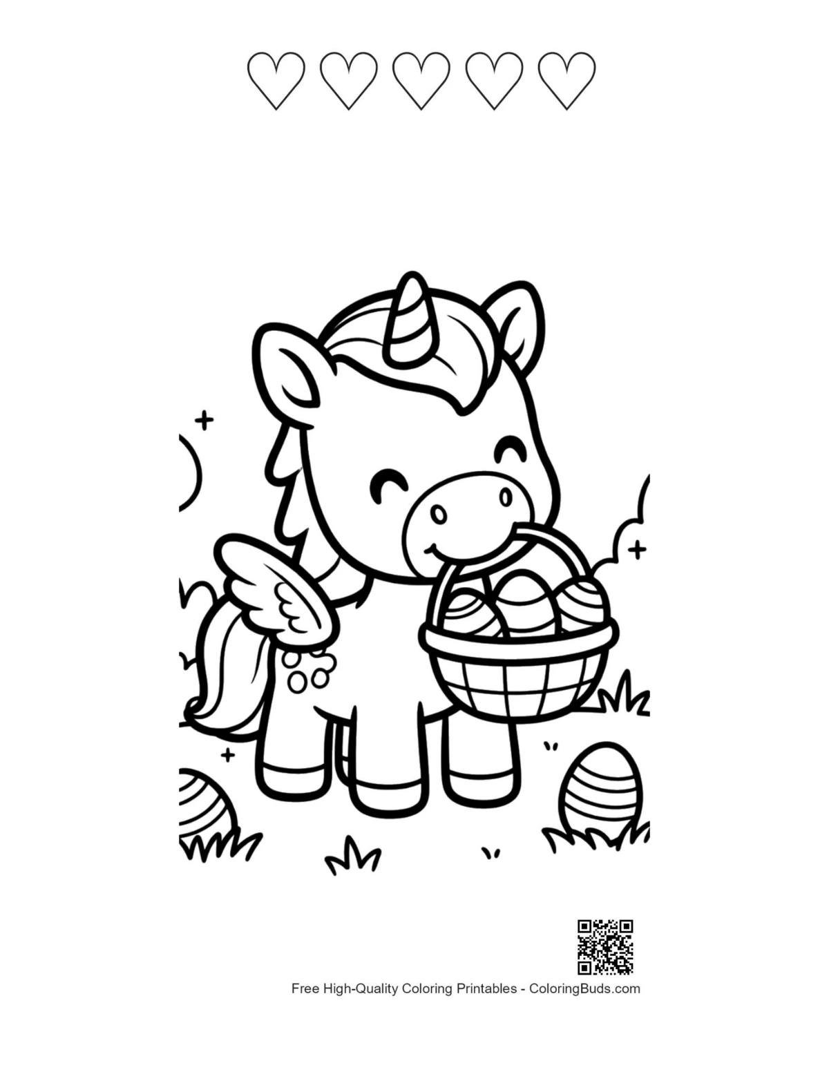 Happy pony eggs printable with 5 heart outlines